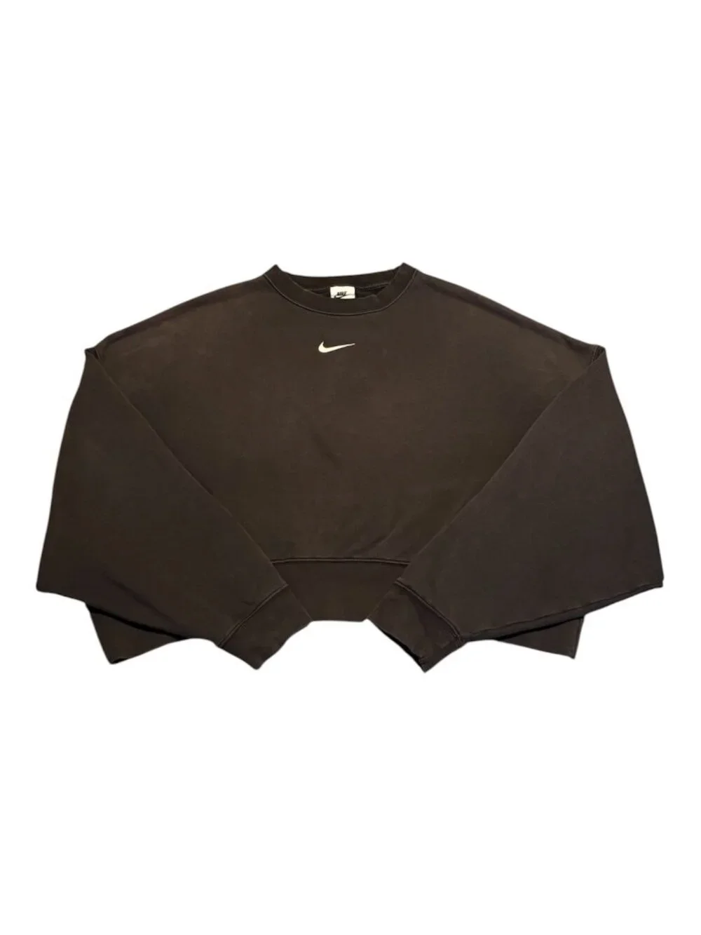 Nike Women Center Swoosh Crew Neck Crop Top Active Wear Oversized Sz M Black *Re